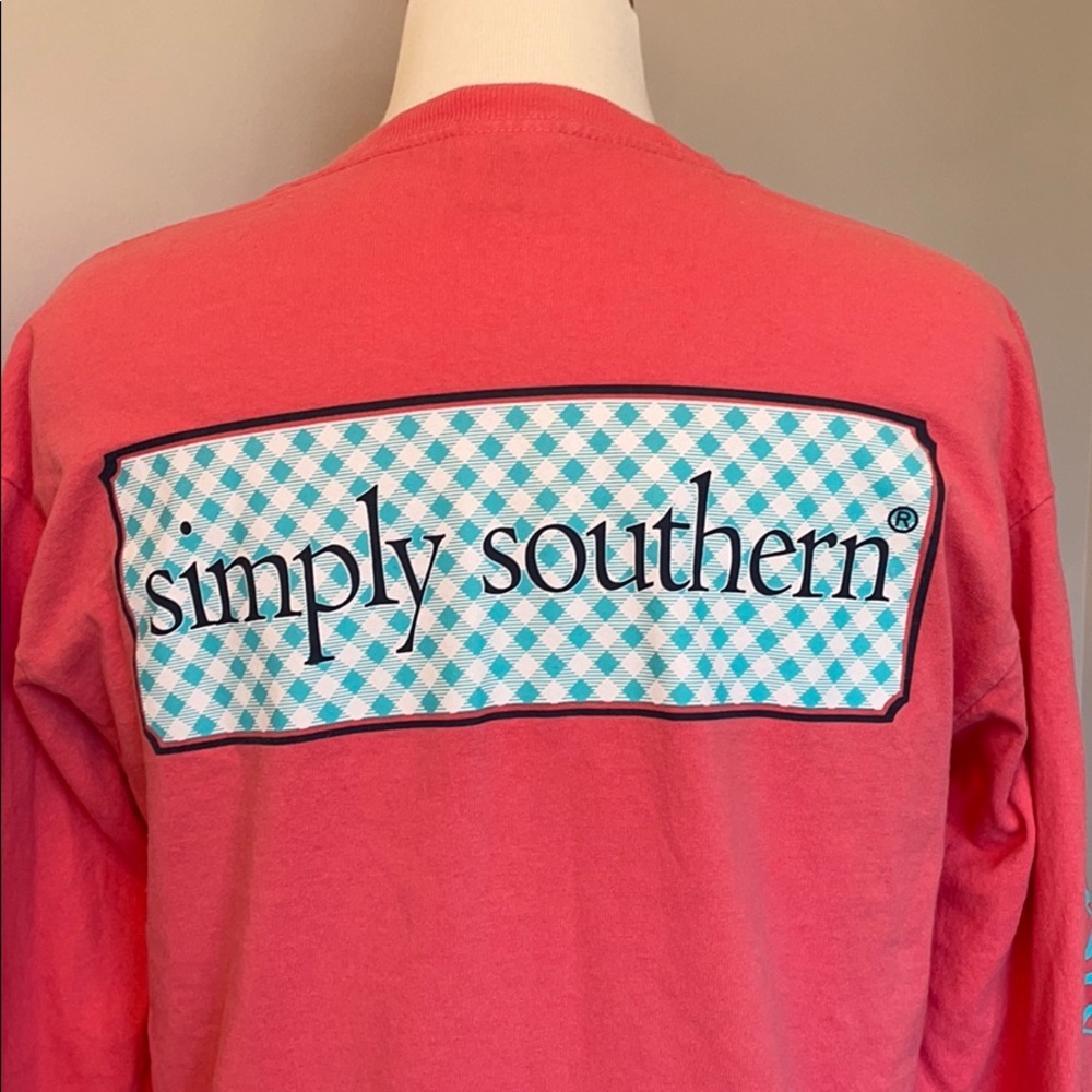 Simply Southern Coral & Teal Long Sleeve Pocket T